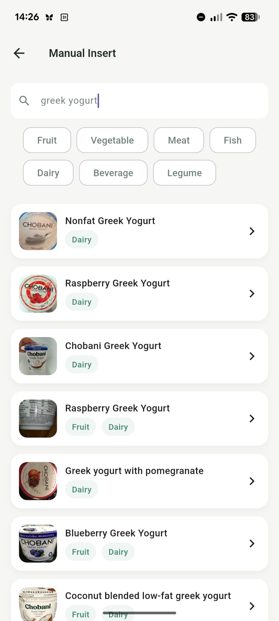 Searching and adding products from Open Food Facts